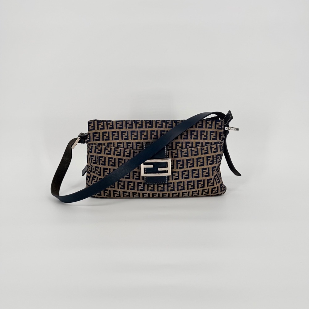 Fendi Baguette Shoulder Bag Navy Zucca Monogram Vintage Y2K Luxury Casual Chic